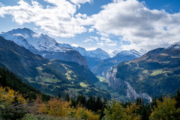 Jungfrau region valley and snow peaks near Interlaken, Switzerland