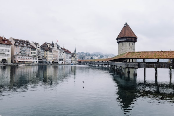 Chapel Bridge and water tower in Lucerne, Switzerland