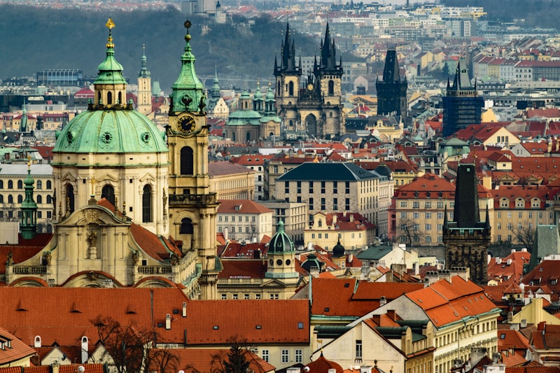 Prague skyline with historic domes and spires