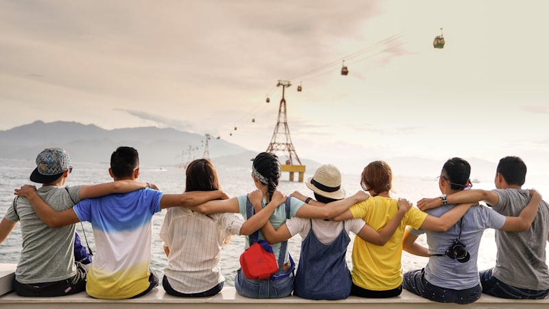 Asian tour group enjoying European trip