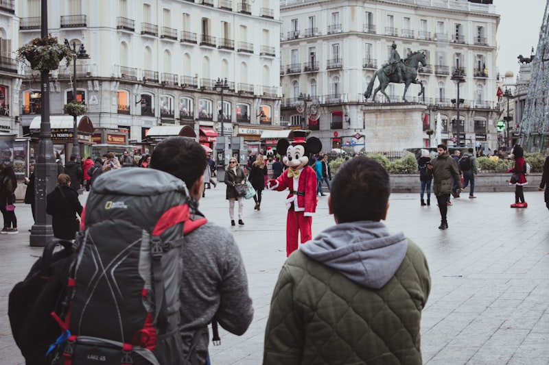 Tour group sightseeing in a European city square